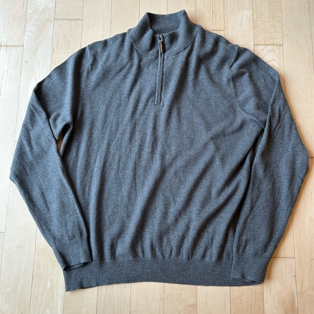NORDSTROM Men’s Cashmere/Cotton 1/4 Zip Pullover Sweater Gray Size XL Like New